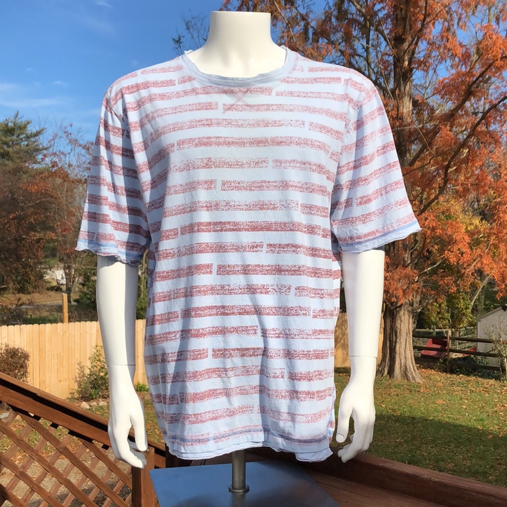 Hurley Mens Blue Red Striped T Shirt XXL 2XL Short Sleeve Surf Surfer Cotton